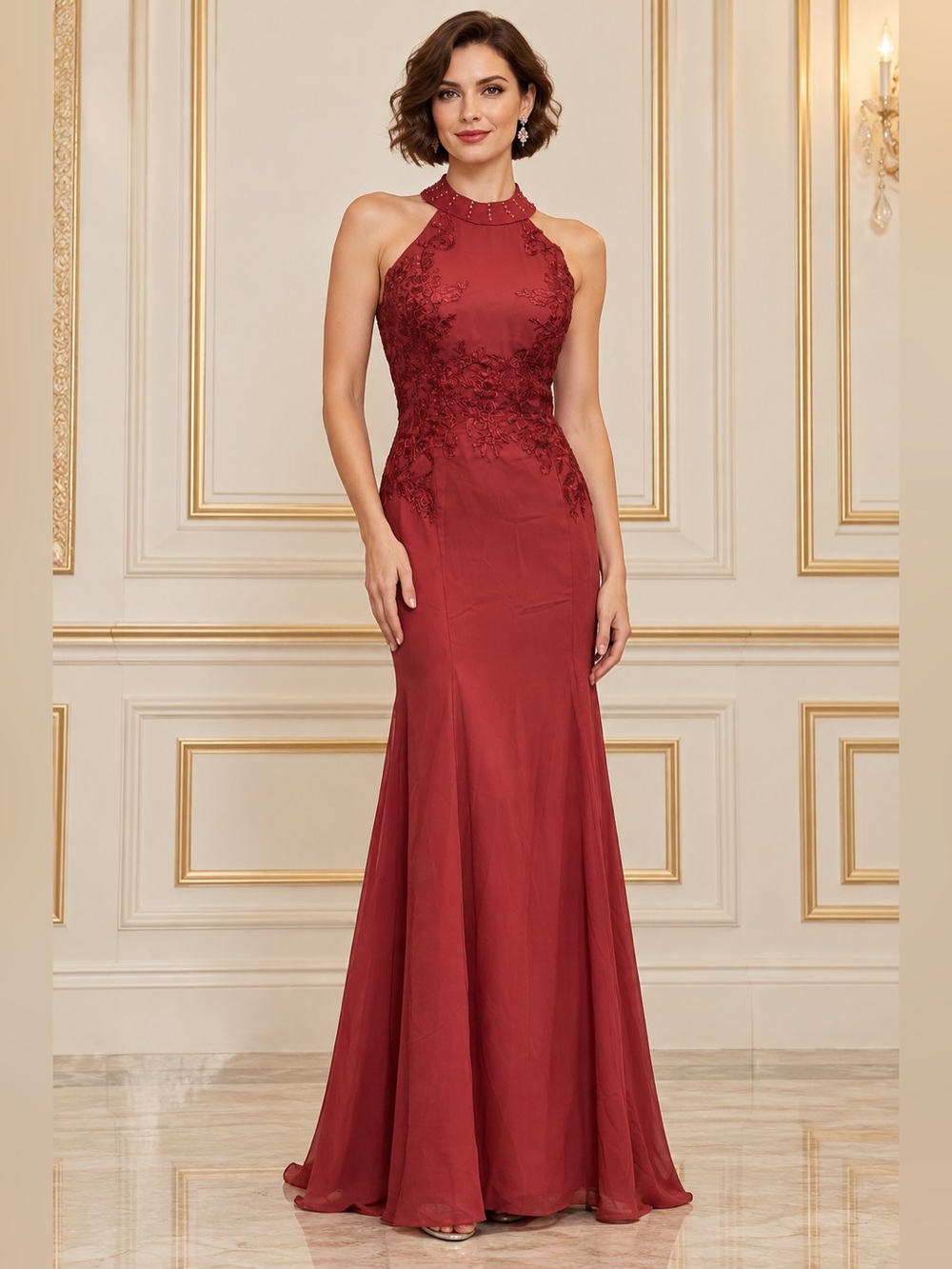 NWT Clay Chiffon Lace Halter Corset Back Formal Gown Wedding Military Gala Sz 10